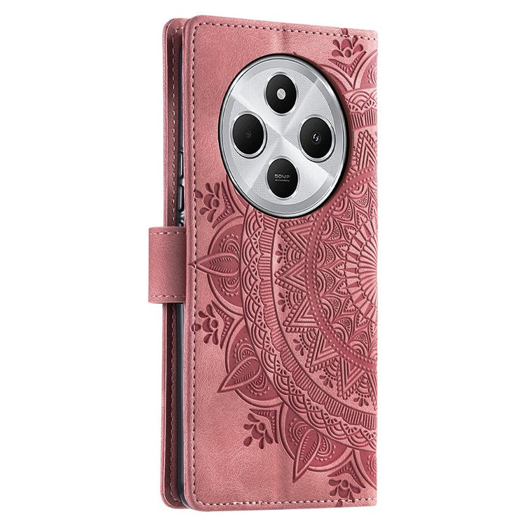 Style 018 Phone Case For Xiaomi Redmi 14C 4G / 14R 5G / Poco C75 4G Imprinted Totem Skin Feel Wallet Leather Cover - Rose Gold