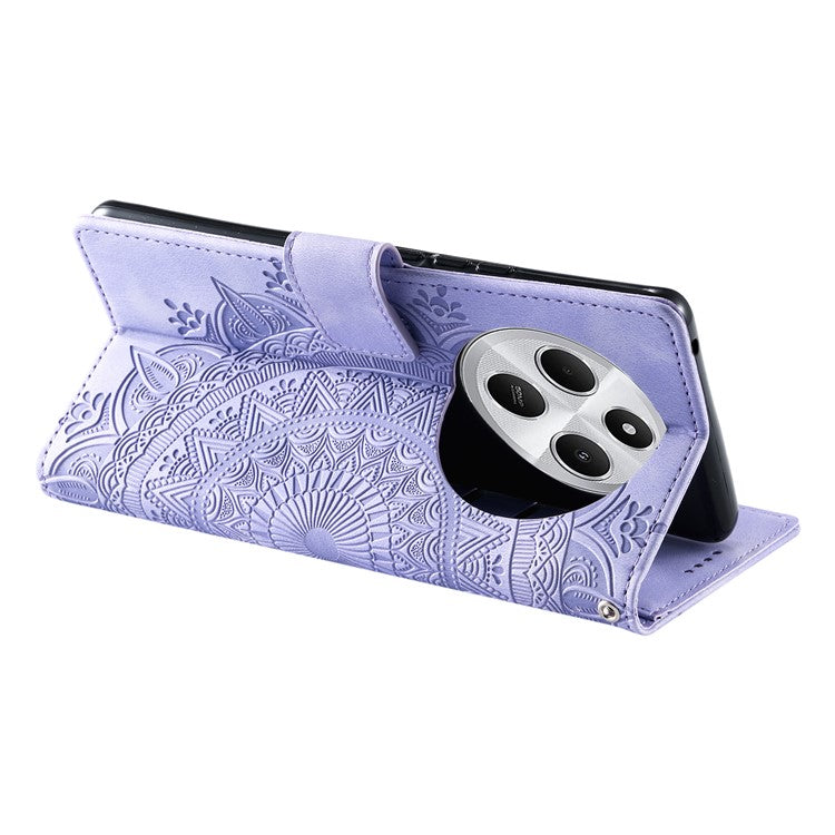 Style 018 Phone Case For Xiaomi Redmi 14C 4G / 14R 5G / Poco C75 4G Imprinted Totem Skin Feel Wallet Leather Cover - Purple