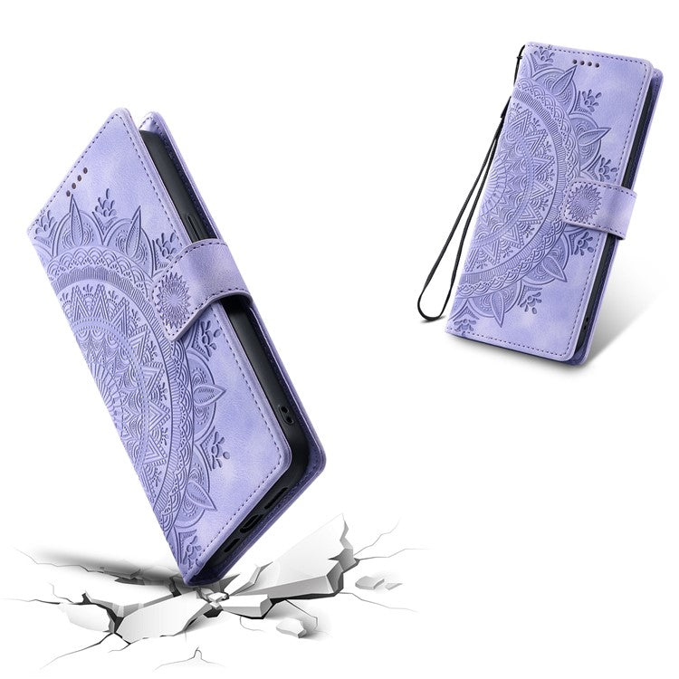 Style 018 Phone Case For Xiaomi Redmi 14C 4G / 14R 5G / Poco C75 4G Imprinted Totem Skin Feel Wallet Leather Cover - Purple
