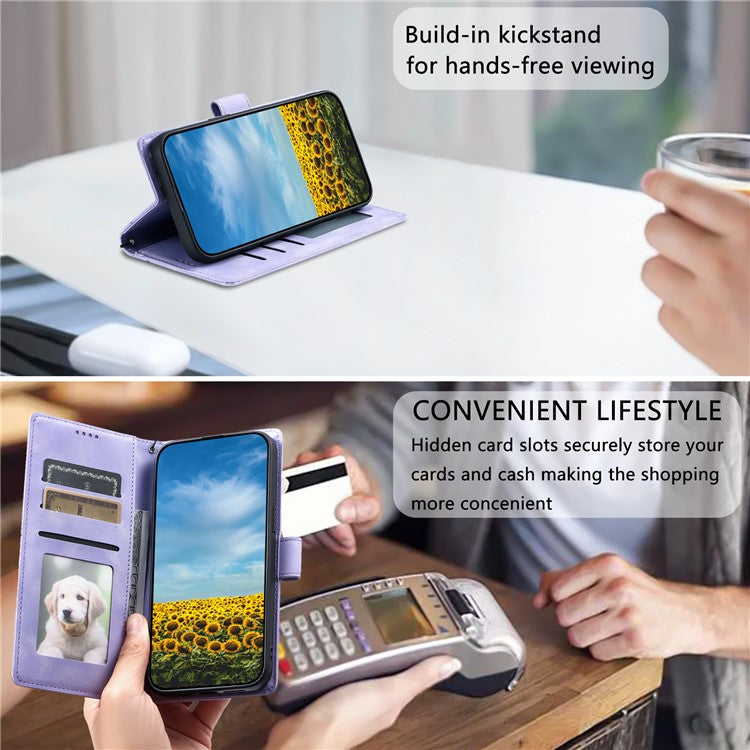 Style 018 Phone Case For Xiaomi Redmi 14C 4G / 14R 5G / Poco C75 4G Imprinted Totem Skin Feel Wallet Leather Cover - Purple