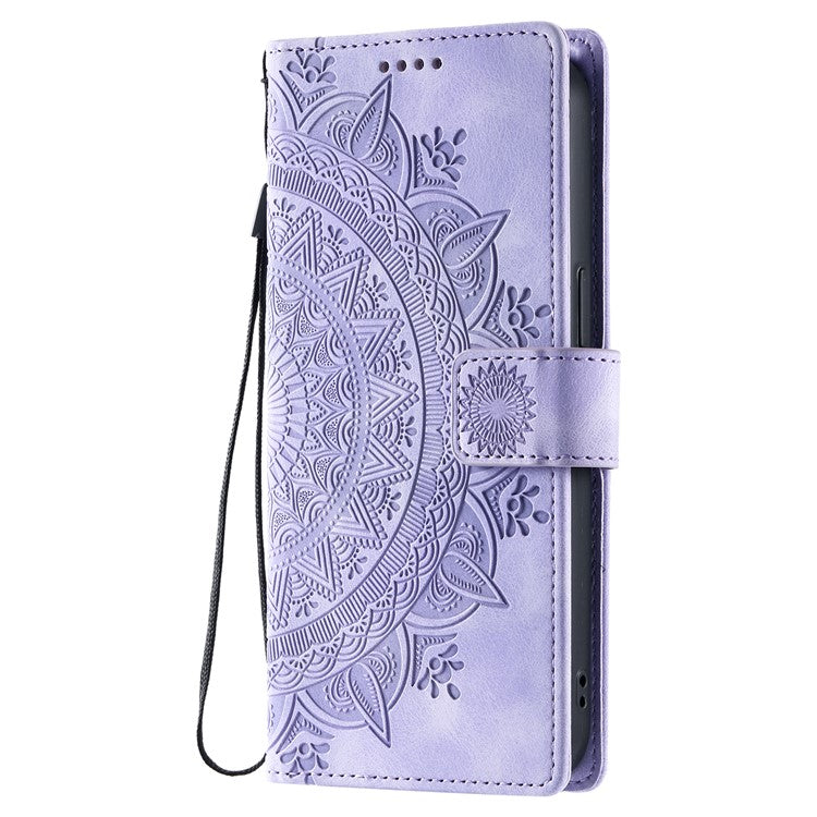 Style 018 Phone Case For Xiaomi Redmi 14C 4G / 14R 5G / Poco C75 4G Imprinted Totem Skin Feel Wallet Leather Cover - Purple