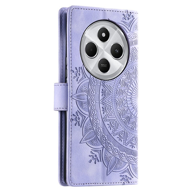 Style 018 Phone Case For Xiaomi Redmi 14C 4G / 14R 5G / Poco C75 4G Imprinted Totem Skin Feel Wallet Leather Cover - Purple