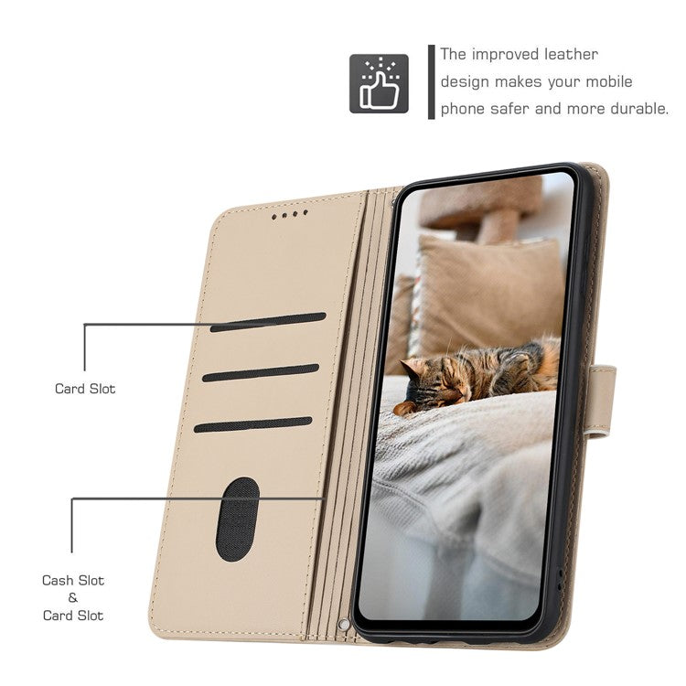 For Motorola Moto G75 5G Case with Strap Cats Imprint Leather Wallet Phone Cover - Beige