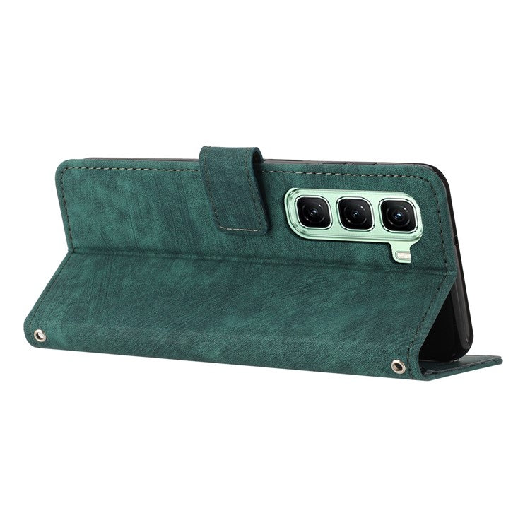 For Infinix Hot 50 Pro+ 4G Case Imprinted Lines Leather Phone Cover Folding Stand - Green
