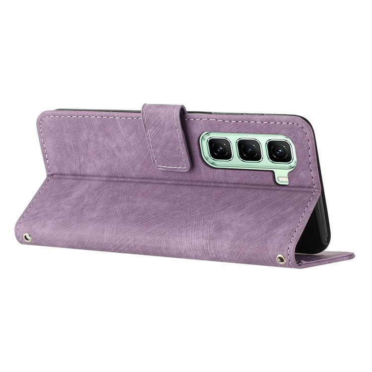 For Infinix Hot 50 Pro+ 4G Case Imprinted Lines Leather Phone Cover Folding Stand - Purple