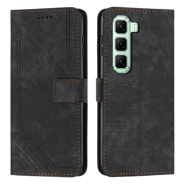 For Infinix Hot 50 Pro+ 4G Case Imprinted Lines Leather Phone Cover Folding Stand - Black