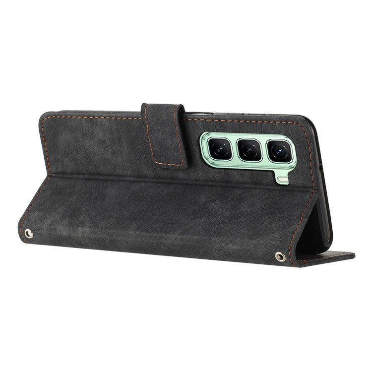 For Infinix Hot 50 Pro+ 4G Case Imprinted Lines Leather Phone Cover Folding Stand - Black