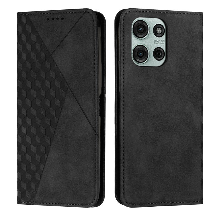 For Motorola Moto G75 5G Phone Cover Imprinted PU Leather Wallet Stand Case - Black