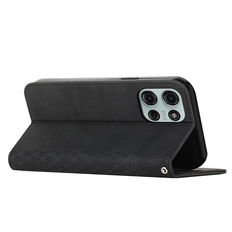 For Motorola Moto G75 5G Phone Cover Imprinted PU Leather Wallet Stand Case - Black