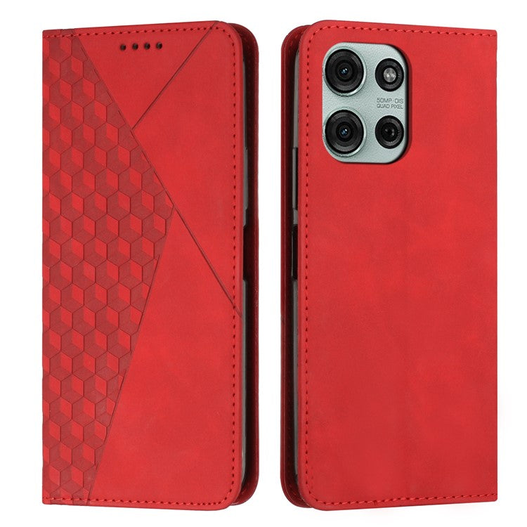 For Motorola Moto G75 5G Phone Cover Imprinted PU Leather Wallet Stand Case - Red