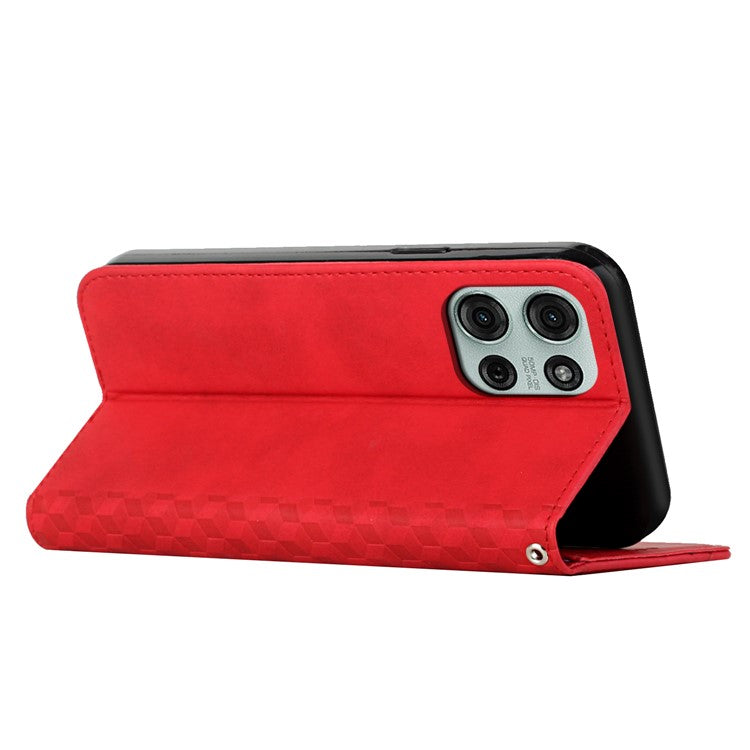 For Motorola Moto G75 5G Phone Cover Imprinted PU Leather Wallet Stand Case - Red