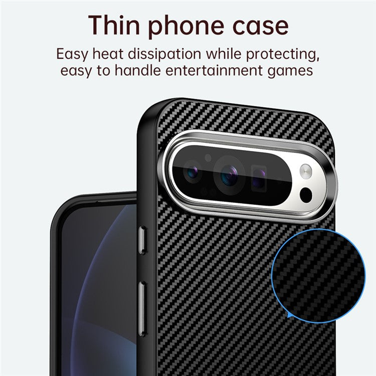 For Google Pixel 9 Pro XL Case Cell Phone Hybrid Back Cover Carbon Fiber Texture - Black