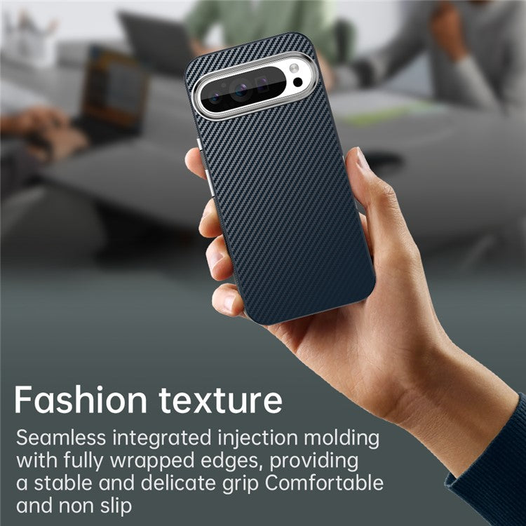 For Google Pixel 9 Pro XL Case Cell Phone Hybrid Back Cover Carbon Fiber Texture - Blue