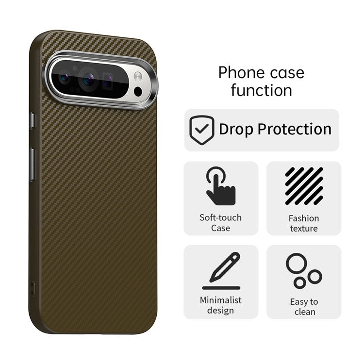 For Google Pixel 9 Pro XL Case Cell Phone Hybrid Back Cover Carbon Fiber Texture - Brown