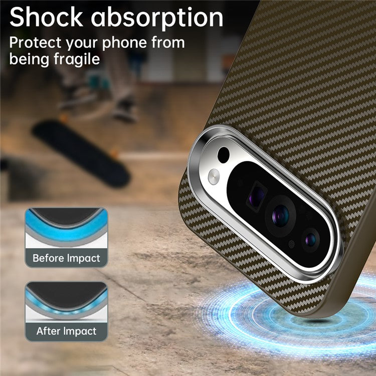 For Google Pixel 9 Pro XL Case Cell Phone Hybrid Back Cover Carbon Fiber Texture - Brown