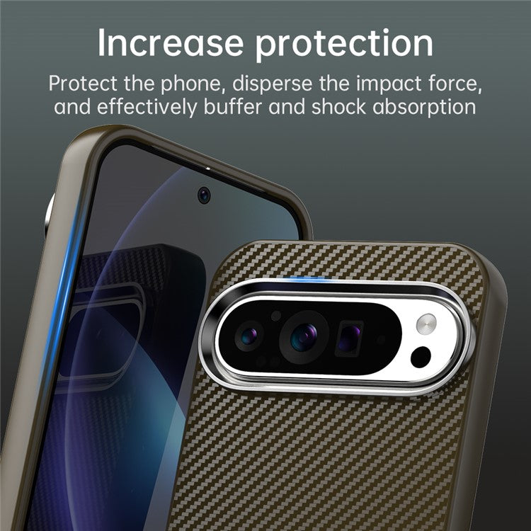 For Google Pixel 9 Pro XL Case Cell Phone Hybrid Back Cover Carbon Fiber Texture - Brown