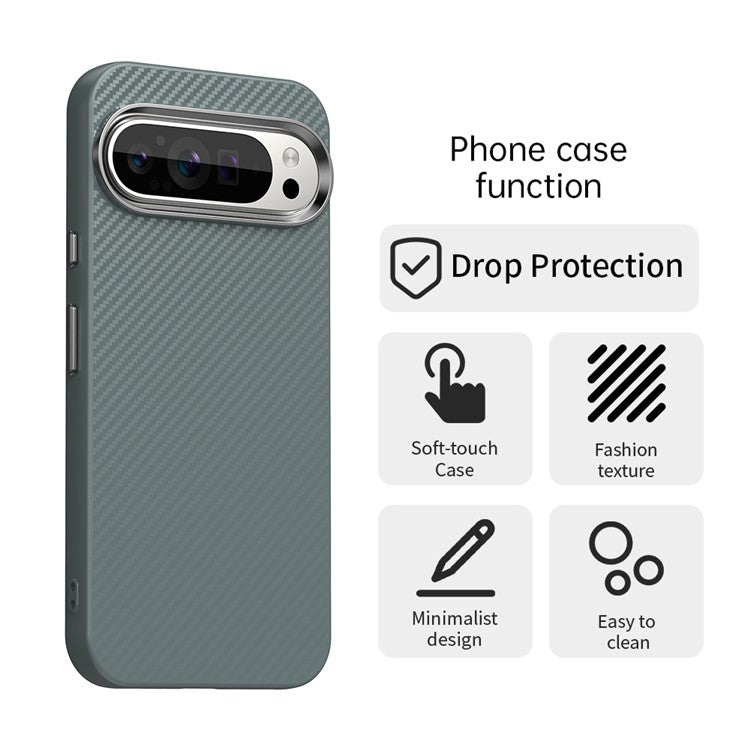 For Google Pixel 9 / Pixel 9 Pro Case Cell Phone Hybrid Back Cover Carbon Fiber Texture - Grey