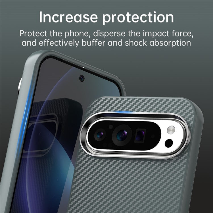 For Google Pixel 9 / Pixel 9 Pro Case Cell Phone Hybrid Back Cover Carbon Fiber Texture - Blue