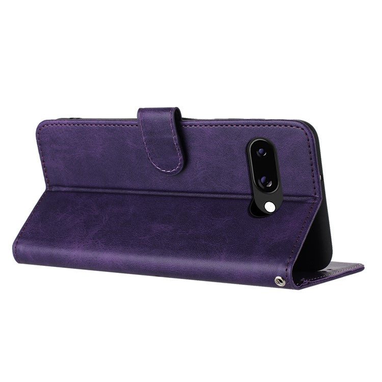 For Google Pixel 9a Case Flip Stand PU Leather Wallet Phone Cover Calf Texture - Purple