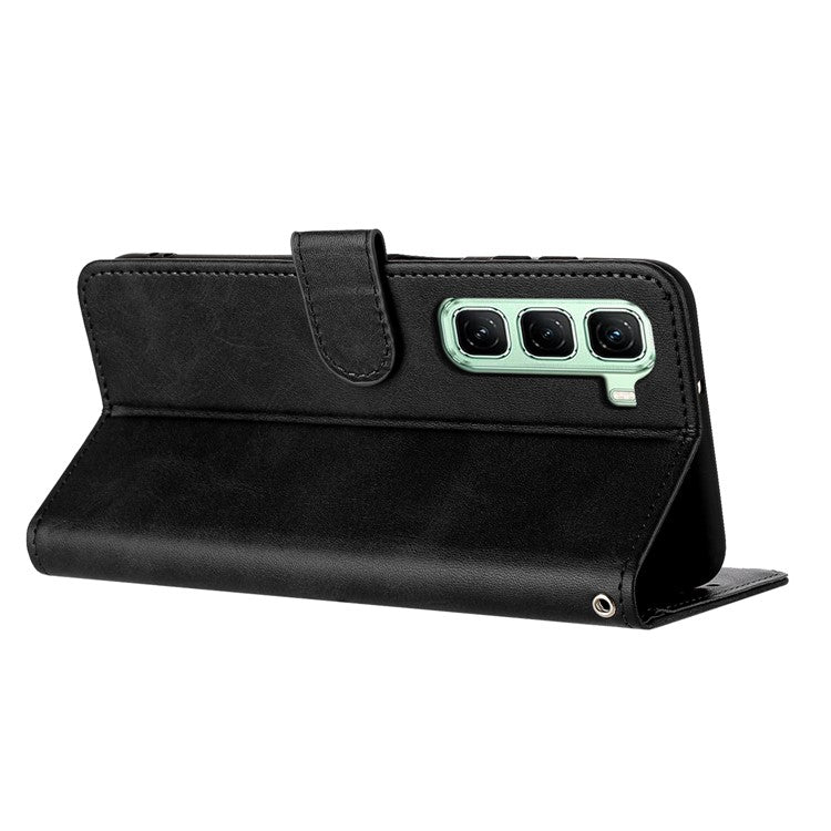 For Infinix Hot 50 Pro+ 4G Case Flip Stand PU Leather Wallet Phone Cover Calf Texture - Black