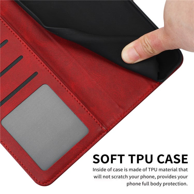 For Motorola Moto G75 5G Case Flip Stand PU Leather Wallet Phone Cover Calf Texture - Red
