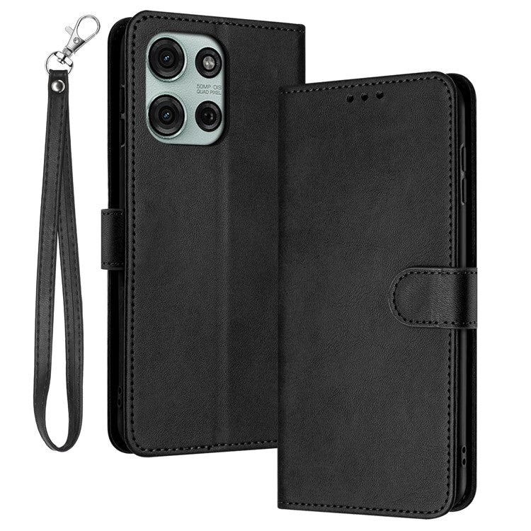For Motorola Moto G75 5G Case Flip Stand PU Leather Wallet Phone Cover Calf Texture - Black