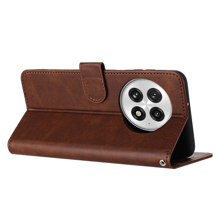 For OnePlus 13 Case Flip Stand PU Leather Wallet Phone Cover Calf Texture - Brown