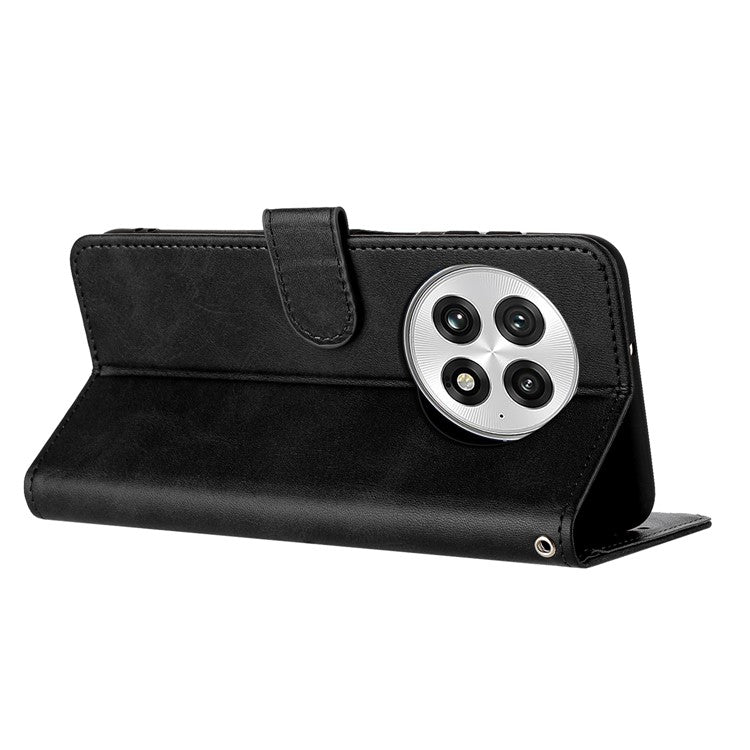 For OnePlus 13 Case Flip Stand PU Leather Wallet Phone Cover Calf Texture - Black