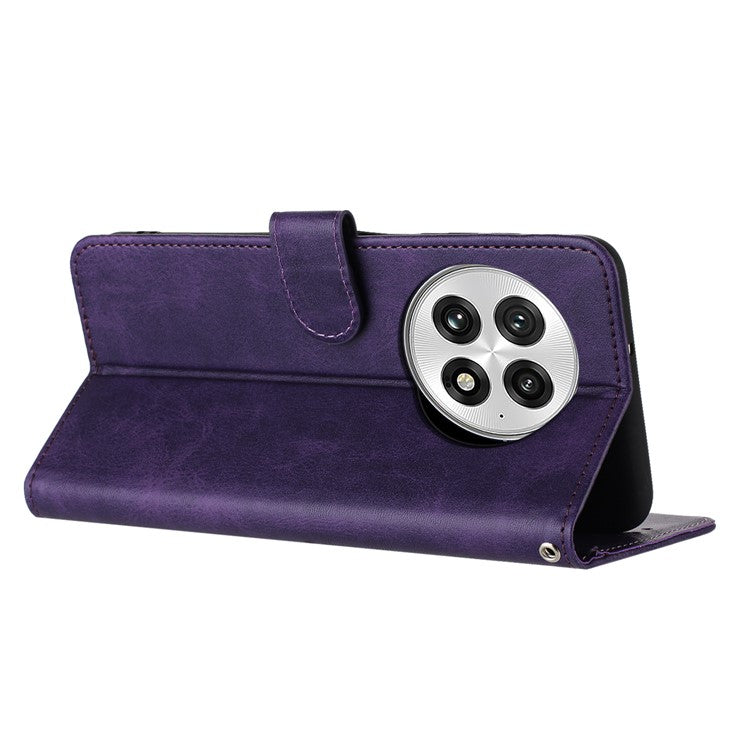 For OnePlus 13 Case Flip Stand PU Leather Wallet Phone Cover Calf Texture - Purple