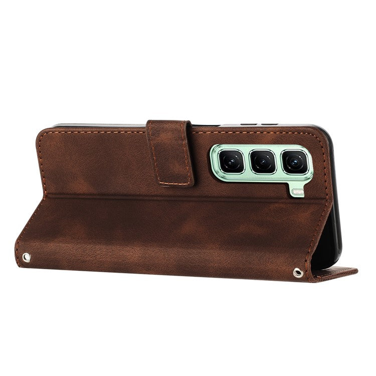 For Infinix Hot 50 Pro+ 4G Case Handbag Imprinted Triangle Leather Phone Cover - Brown