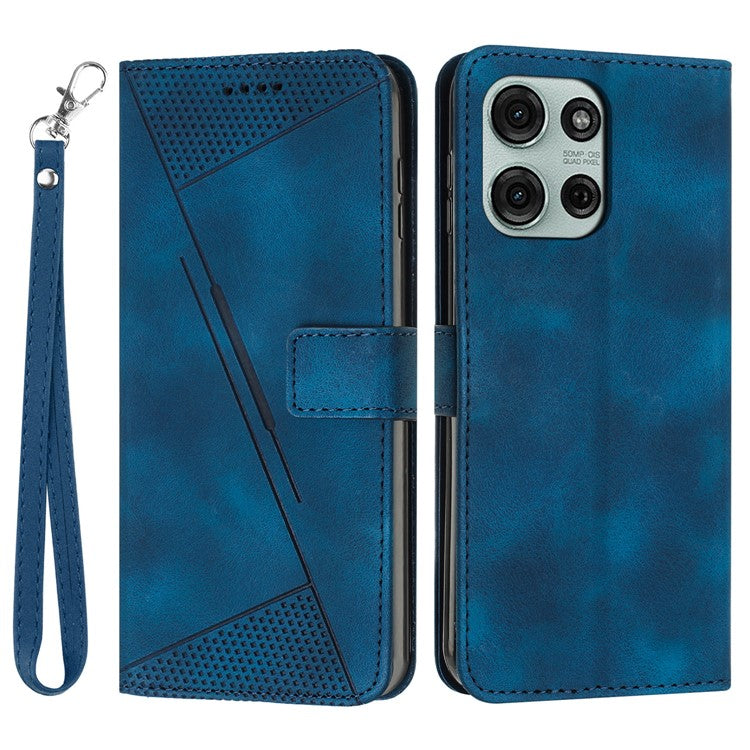 For Motorola Moto G75 5G Case Handbag Imprinted Triangle Leather Phone Cover - Sapphire