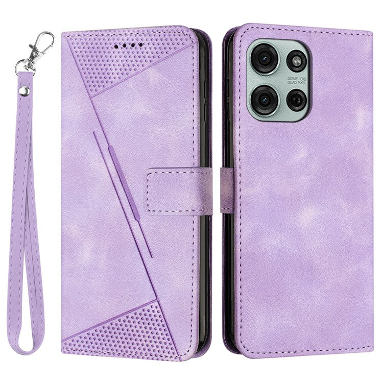 For Motorola Moto G75 5G Case Handbag Imprinted Triangle Leather Phone Cover - Purple