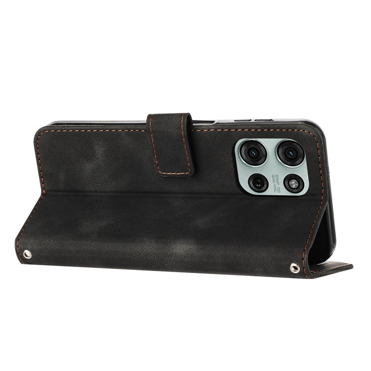 For Motorola Moto G75 5G Case Handbag Imprinted Triangle Leather Phone Cover - Black