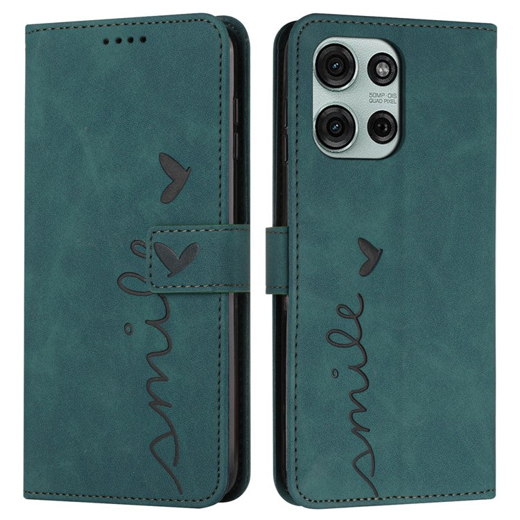 For Motorola Moto G75 5G Case Viewing Stand PU Leather Phone Cover Imprinted Pattern - Green