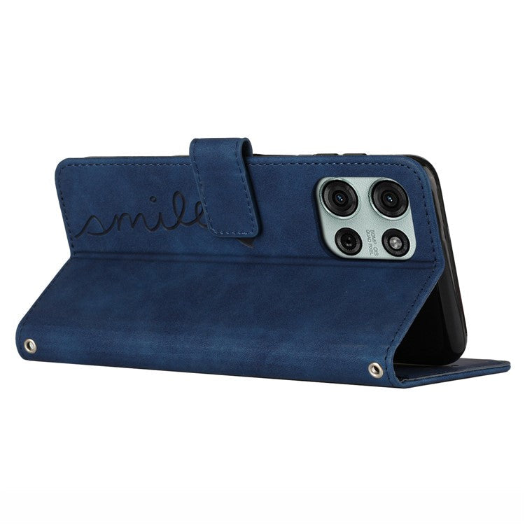 For Motorola Moto G75 5G Case Viewing Stand PU Leather Phone Cover Imprinted Pattern - Sapphire