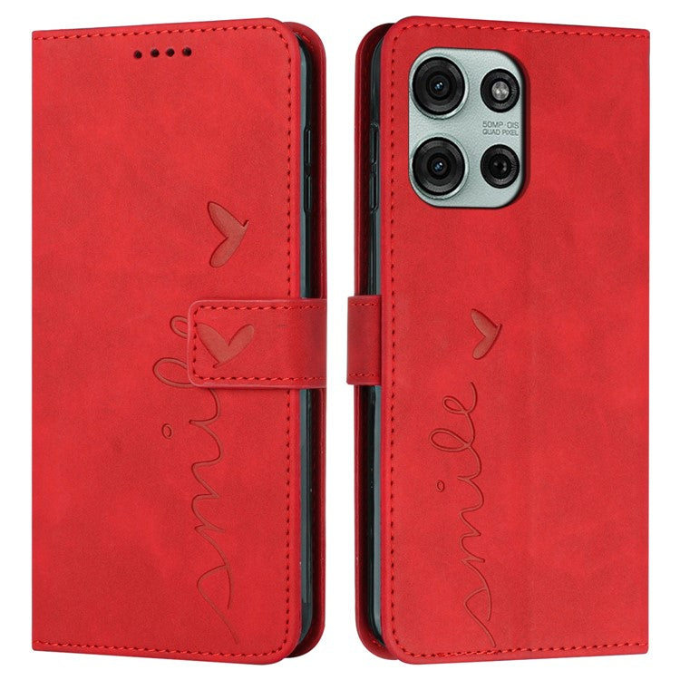 For Motorola Moto G75 5G Case Viewing Stand PU Leather Phone Cover Imprinted Pattern - Red