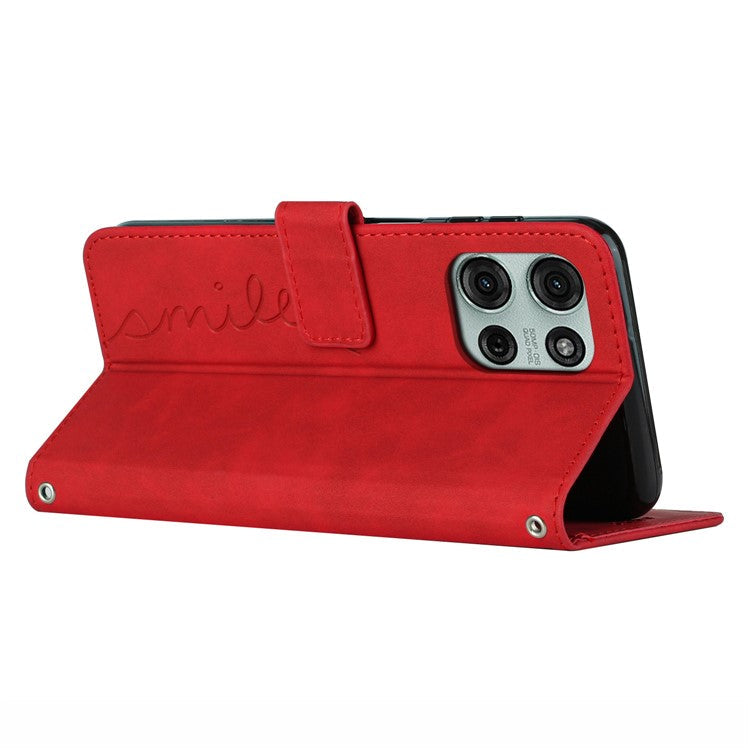 For Motorola Moto G75 5G Case Viewing Stand PU Leather Phone Cover Imprinted Pattern - Red