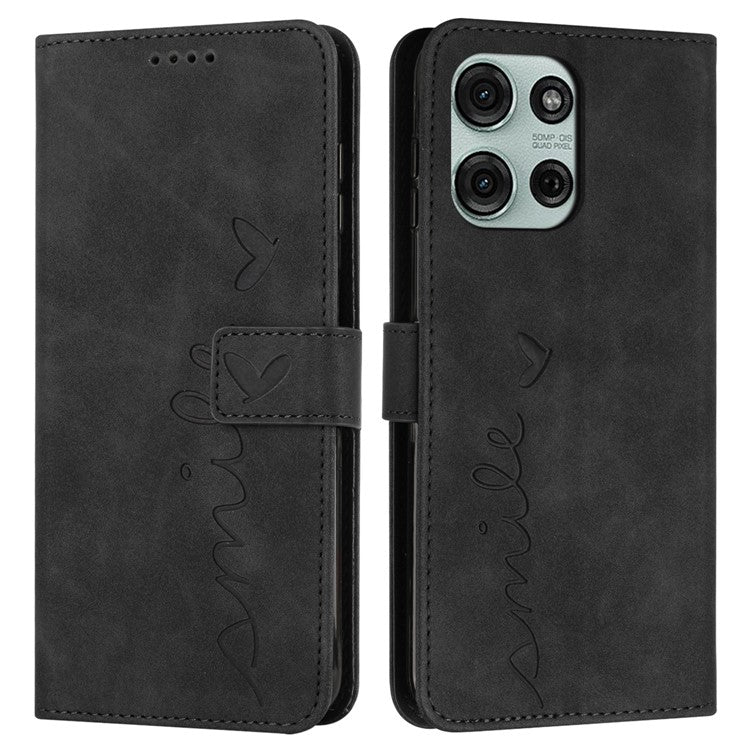 For Motorola Moto G75 5G Case Viewing Stand PU Leather Phone Cover Imprinted Pattern - Black