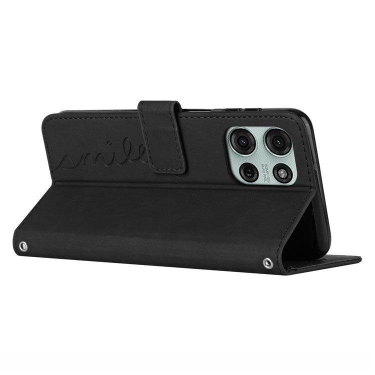 For Motorola Moto G75 5G Case Viewing Stand PU Leather Phone Cover Imprinted Pattern - Black