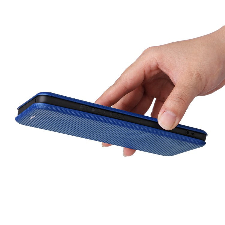 For Motorola Moto S30 Pro 5G / Edge 30 Fusion 5G Carbon Fiber Texture PU Leather Flip Folio Stand Cover Stand Cover Card Slots Magnetic Absorption Protective Case - Blue