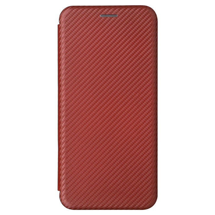 For Motorola Moto S30 Pro 5G / Edge 30 Fusion 5G Carbon Fiber Texture PU Leather Flip Folio Stand Cover Stand Cover Card Slots Magnetic Absorption Protective Case - Brown