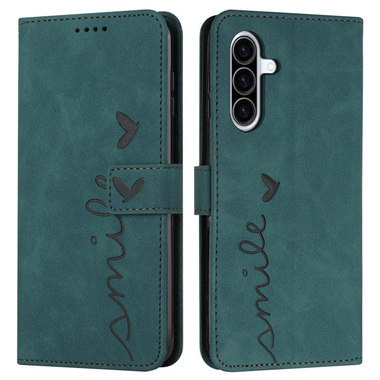 For Samsung Galaxy A56 5G Case Viewing Stand PU Leather Phone Cover Imprinted Pattern - Green