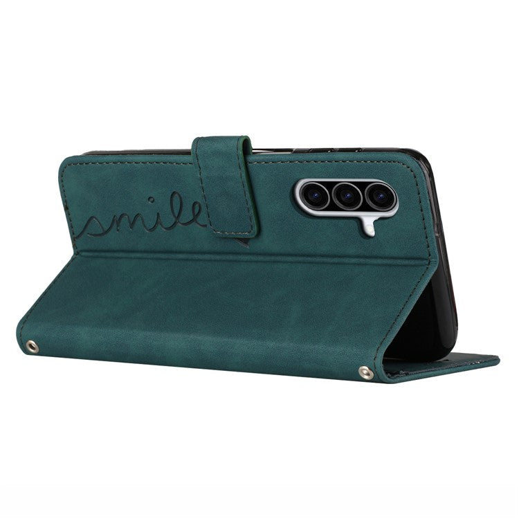 For Samsung Galaxy A56 5G Case Viewing Stand PU Leather Phone Cover Imprinted Pattern - Green
