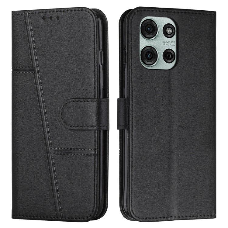 For Motorola Moto G75 5G Case Stand Flip Protective Leather Phone Cover - Black