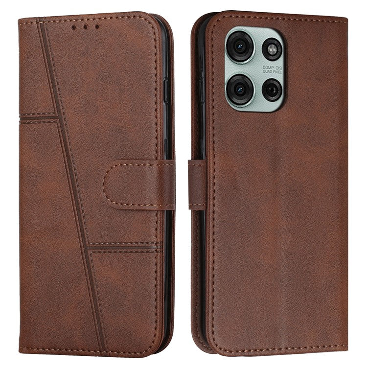 For Motorola Moto G75 5G Case Stand Flip Protective Leather Phone Cover - Brown