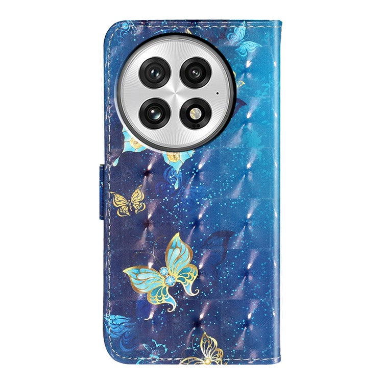 For OnePlus 13 Case 3D Pattern Printed Phone Leather Phone Cover - Blue Gold Butterflies