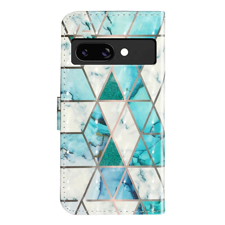 For Google Pixel 9a Case 3D Pattern Printed Phone Leather Phone Cover - Green Marble