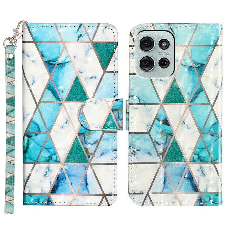 For Motorola Moto G75 5G Case 3D Pattern Printed Phone Leather Phone Cover - Green Marble