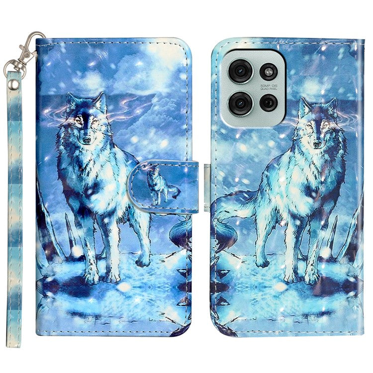 For Motorola Moto G75 5G Case 3D Pattern Printed Phone Leather Phone Cover - Snow Wolf