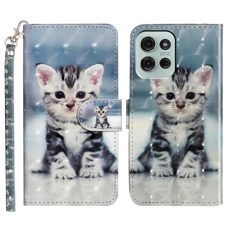 For Motorola Moto G75 5G Case 3D Pattern Printed Phone Leather Phone Cover - Cat